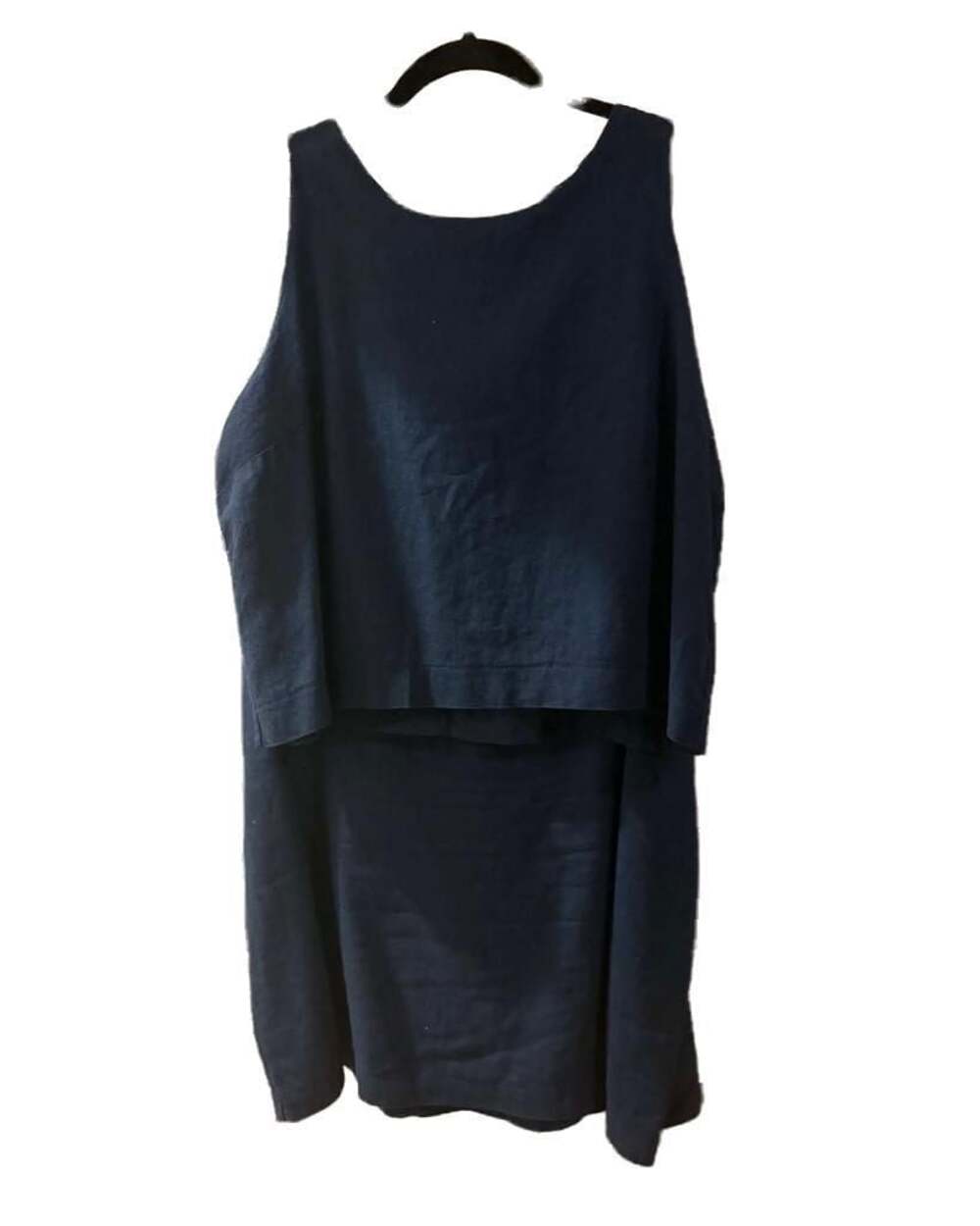 Navy Blue Linen Sleeveless Layered Top, Size XLP